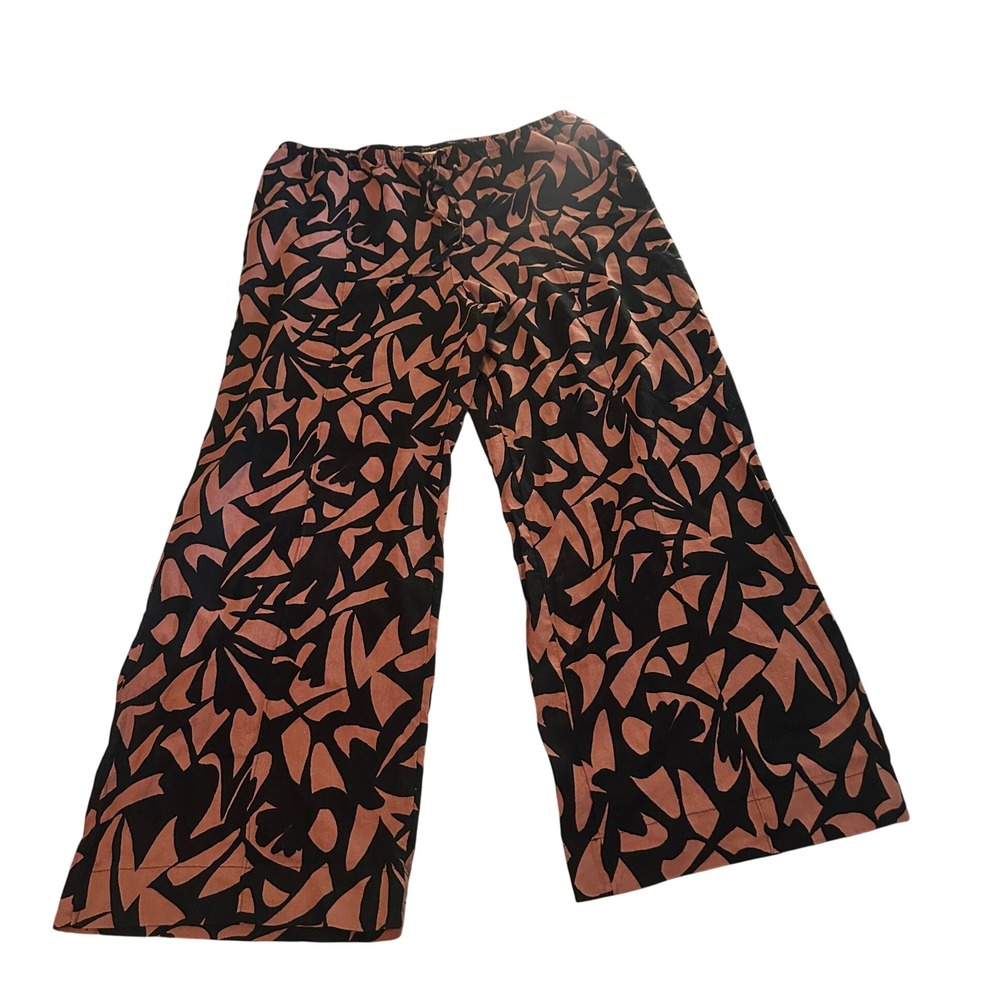 A New Day XXL Pink Black Abstract Print Linen Blend Wide Leg Elastic Waist Pants